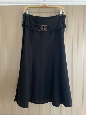 Chapter One Jet Black Linen Blend Twirl Midi Skirt With Faux Belt Women’s Size10